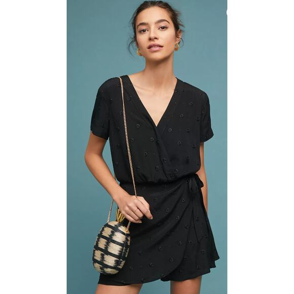 Anthropologie Ettwa Greenbrier Embroidered Romper Black Short Sleeve Bohemian XS - Picture 1 of 9